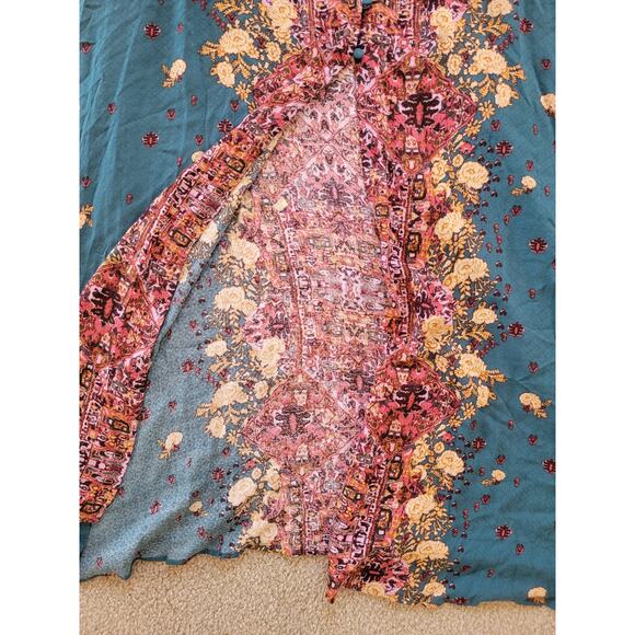 NWT Intimately Free People Morning Song Jade Teal Printed Boho Slip Dress Size L - Picture 3 of 7